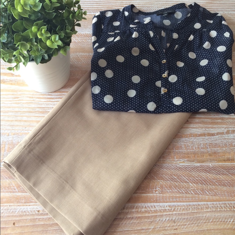 The Limited Navy Blouse & Khaki Pencil Skirt